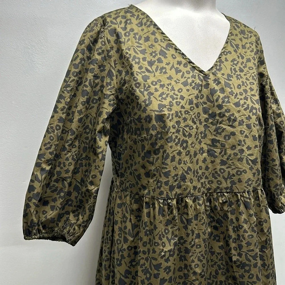 Montego Dress Midi A-Line Short Cheetah Floral Olive Green Black Size 36 US 6 - Picture 4 of 12